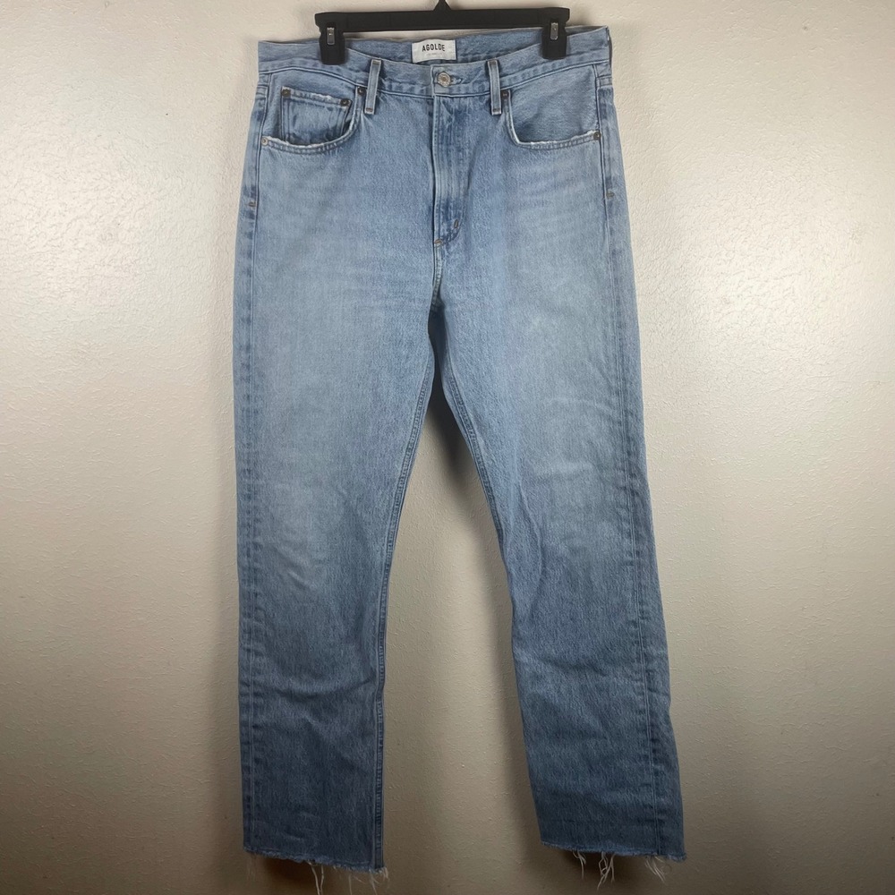 Agolde Cherie‎ High Rise Straight Leg Jeans Light Wash Raw Hem Size 30